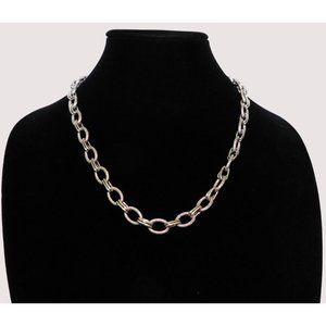 Premier Designs Oval Chain Link Necklace Womens 22 inch Signed Silver Plated